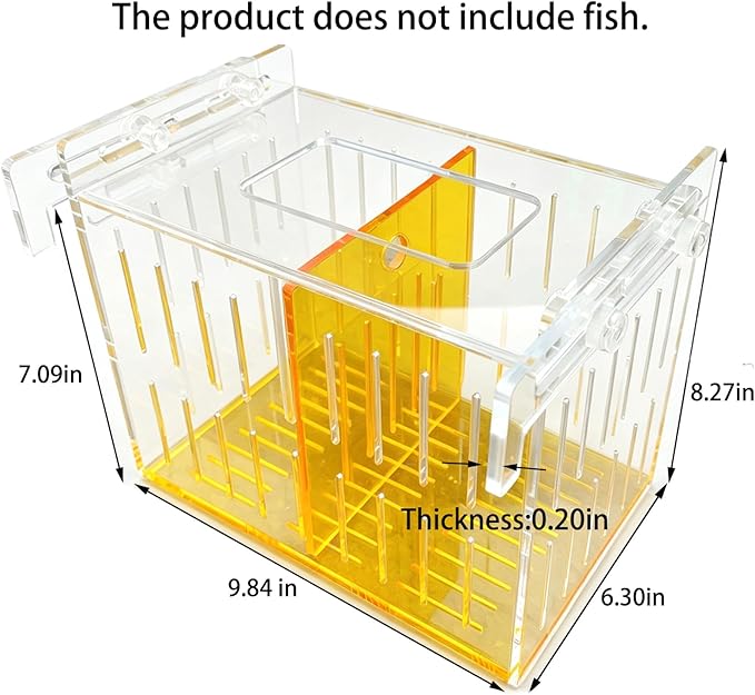 Large Acclimation Box for Saltwater Fish, Acrylic Hang on Back Breeder Box with Divider & Feeding Window, for Saltwater and Freshwater, 9.84 x 8.27 x 6.30 Inches