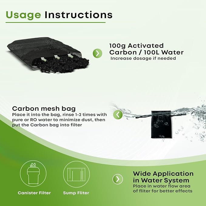 MagTool Aquarium Activated Carbon, Natural Coconut Shell Activated Charcoal for Freshwater, Planted, and Reef Tanks – Removes Odors, Discoloration & Impurities(1000ml with Fine Mesh Bag)