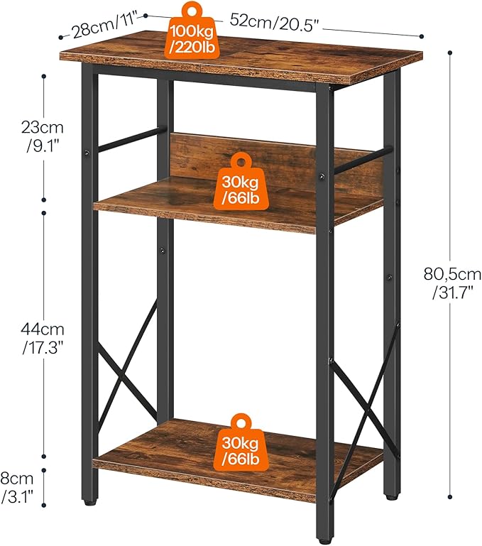 HOOBRO 10 Gallon Aquarium Stand, 3-Tier Fish Tank Stand with Storage, Reptile Turtle Tank Stand with Metal Frame, 20.5" L x 11" W , Rustic Brown BF52FT01