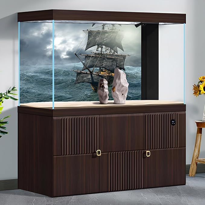 Pirate Ship Aquarium Background Stormy Blue Deep Sea Ocean Seascape Fish Tank Background Splendid Sunset Vintage Sailing Old Ship Rough Seas Terrarium Backgrounds for Home Tank Decors 36x18in