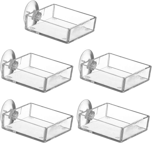 5pcs Aquarium Shrimp Feeder Dish with Suction Glass Fish Tank Feeding Bowls Clear Dishes Tray