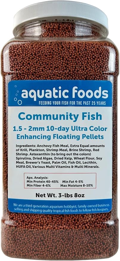 Community Fish Ultra Red Color Enhancing 1.5mm-2mm Floating Pellets. Color Enhancing in 10-Days for All Community Fish…3-lbs 8oz Large Jar