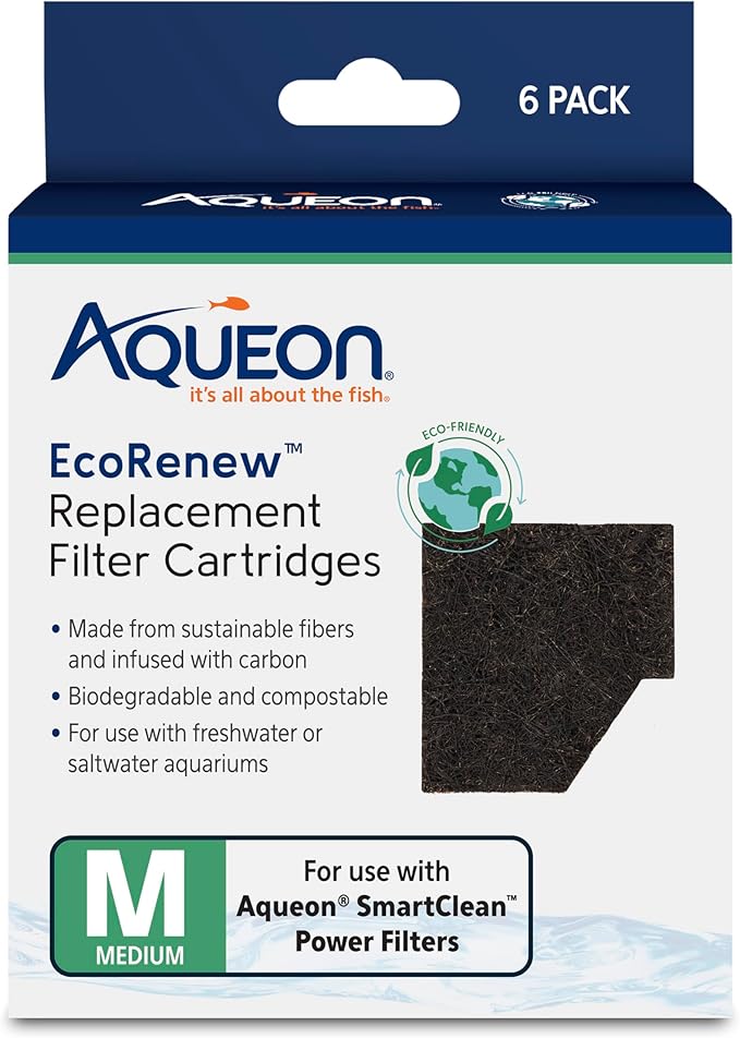 Aqueon Genuine EcoRenew Filter Cartridges, for Freshwater and Saltwater Aquariums, Medium, 6-Pack