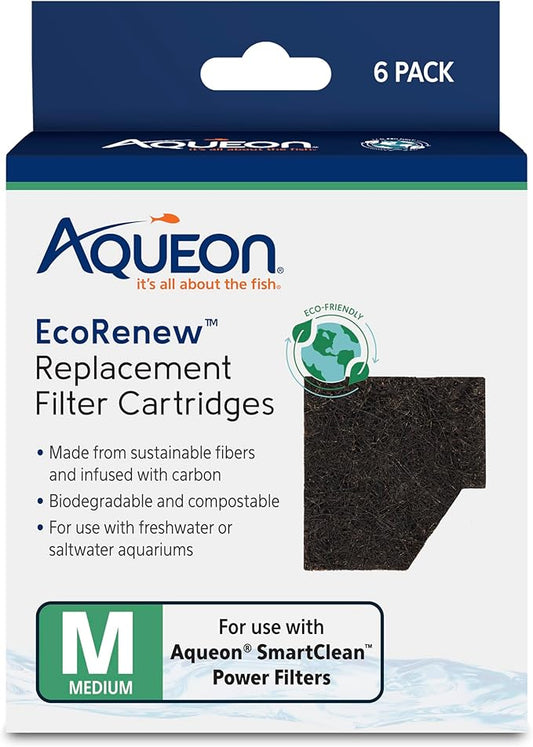 Aqueon Genuine EcoRenew Filter Cartridges, for Freshwater and Saltwater Aquariums, Medium, 6-Pack