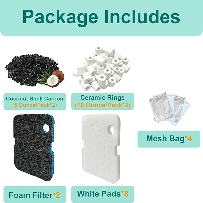 16 Pack Aquarium Filter Media Set Replacement forPenn-Plax Cascade 700 & 1000 Canister AquariumFilters, Includes Bio Sponge Filters, White Floss Pads,Activated Carbons, Ceramic Rings & Mesh Bags