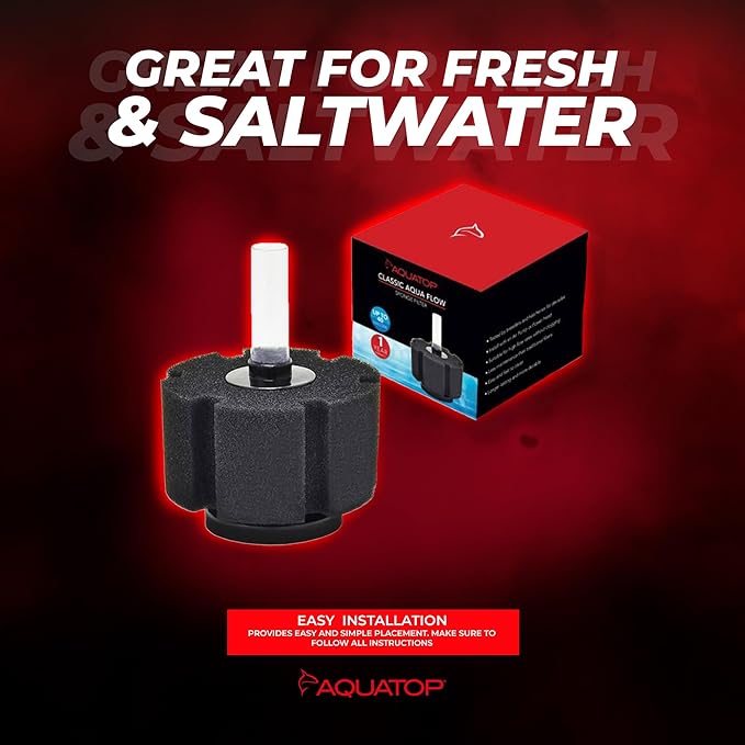 Aquatop Internal Sponge Filter – for Aquariums Up to 40 Gallons – Compatible with Air Pumps or Powerheads – Mechanical & Biological Filtration