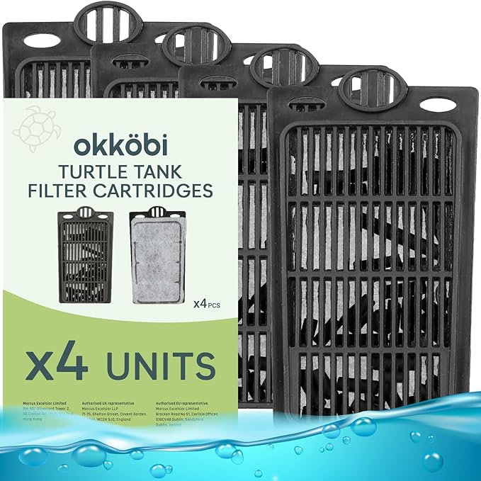 Turtle Tank Filter Cartridges Pack of 4, Medium, Double-Sided with Activated Carbon, Crystal Clear Water, for Deluxe and Premium Aquatic Turtle Tank Filter