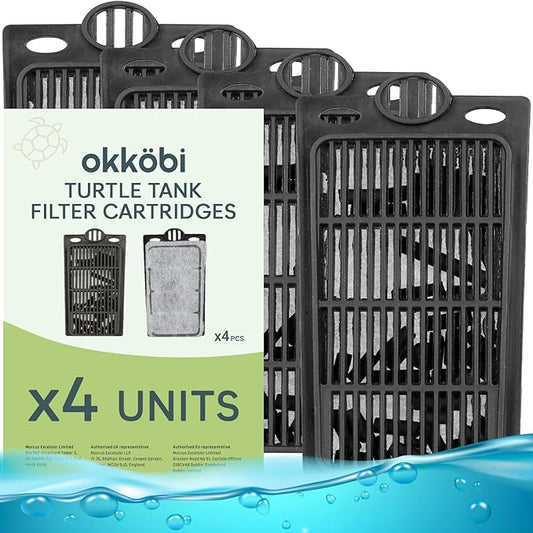 Turtle Tank Filter Cartridges Pack of 4, Medium, Double-Sided with Activated Carbon, Crystal Clear Water, for Deluxe and Premium Aquatic Turtle Tank Filter