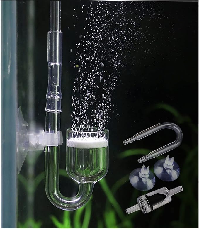 Aquarium Glass CO2 Diffuser Atomizer with U Tube Check Valve Suction Cup Premium Version