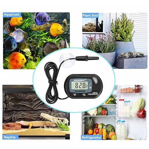 AQUANEAT Aquarium Thermometer, Fish Tank Thermometer, Digital Temperature Test, with Large LCD Display (1 Pack)