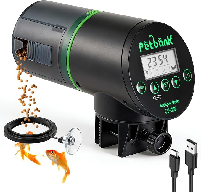 Automatic Fish Feeder - Rechargeable Timer Fish Feeder with USB Charger Cable, Fish Food Dispenser for Aquarium or Fish Tank
