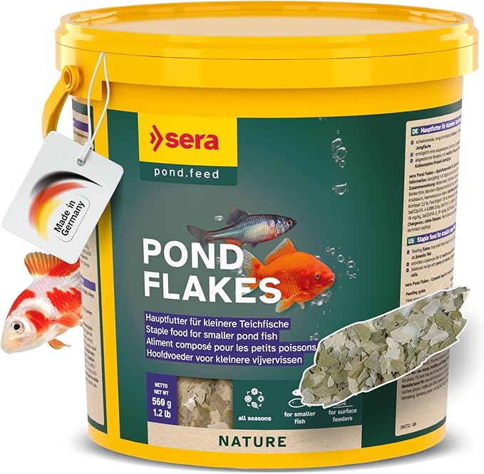 Sera Pond Flakes Fish Food 1.2 lb/3800 ml | Staple Food for Smaller Pond Fish | Rich in Vitamins & Minerals | Balanced Diet for Healthy & Active Fish | for e.g. Goldfish, bitterlings & Juvenile Fish