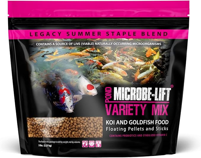 MICROBE-LIFT MLLVMLG Variety Mix Floating Fish Food Pellets and Sticks for Ponds, Water Gardens, and Fountains, for Live Goldfish and Koi, 5 Pounds