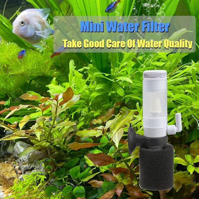 Senzeal Mini Sponge Fish Filter Quiet 3 in 1 Small Aquarium Air Pump Filter for Freshwater Saltwater Small Fish Tank with Check Valve 106cm Airline Tubing