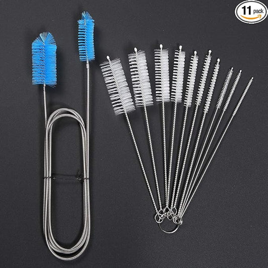 Aquarium Filter Brush Set Flexible Double Ended Bristles Hose Cleaner with Stainless Steel Long Tube Cleaning Brush and 10 Pcs Different Sizes Bristles Brushes for Fish Tank for Home Kitchen