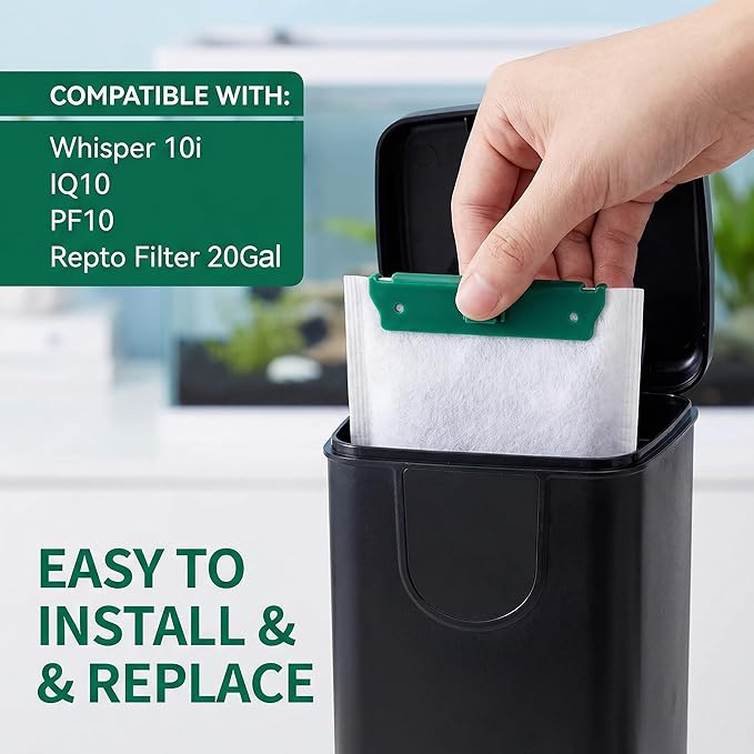 Medium Replacement Aquarium Filter Cartridges, 8-Pack, Compatible with Select Power Filters, Fits Models 10i, IQ10, PF10, Ready-to-Use Bio-Filtration Media for Clear & Healthy Aquarium Water Supplies
