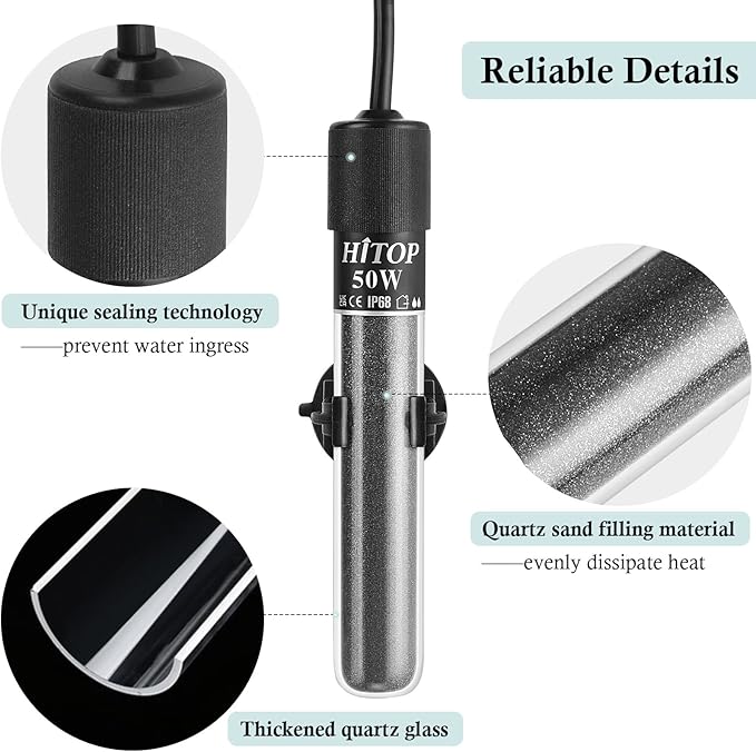 HITOP Mini Submersible Aquarium Heater -50W Digital Heater for Fish Tank Turtle Tank, for Saltwater and Fresh Water with Temperature Controller