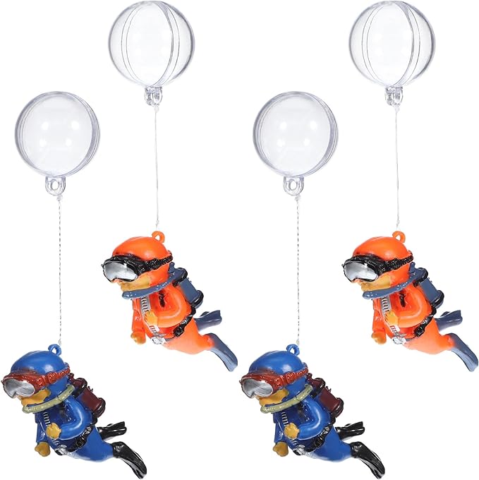 BESPORTBLE Floating Fish Tank Decorations: 4pcs Cute Diver Aquarium Ornaments with Floating Balls and Lines, Resin Small Fish Tank Decor for Underwater Landscape and Water Flow Monitoring