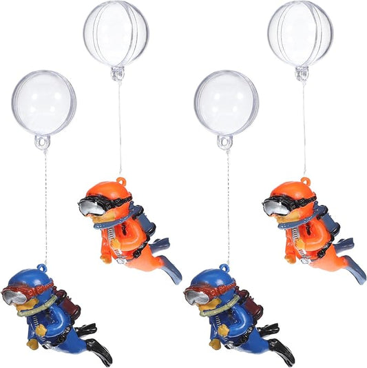 BESPORTBLE Floating Fish Tank Decorations: 4pcs Cute Diver Aquarium Ornaments with Floating Balls and Lines, Resin Small Fish Tank Decor for Underwater Landscape and Water Flow Monitoring