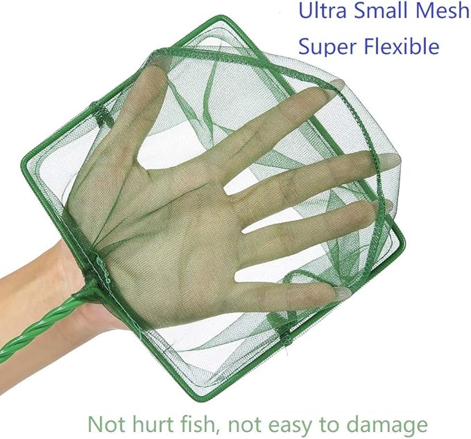 Laojbaba Aquarium Fishing Net Fish Tank Cleaning Tools Fine Mesh Net with Plastic Handle Green 8 Inch