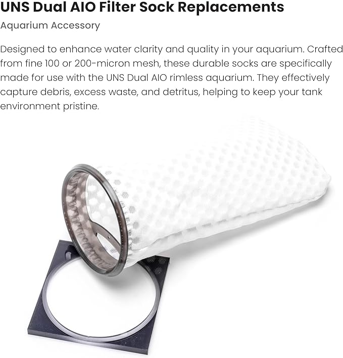 Ultum Nature Systems Filter Sock Replacement - 200 Micron 3D Honeycomb Mesh AIO Aquarium Socks for Reef/Marine/Saltwater/Freshwater Fish Tanks, Aquatic Water Filtration - Honeycomb, 3.14x7.67” (2 Pc)