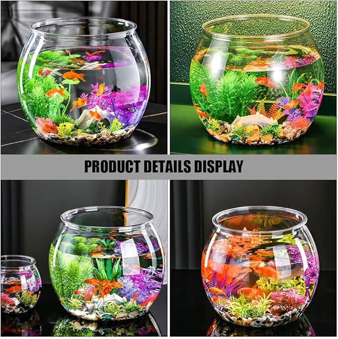 Angoily Transparent Plastic Fish Bowl 5.11 Inch Small Round Aquarium Tank for Goldfish Desktop Office Home Decoration Portable Small Aquarium