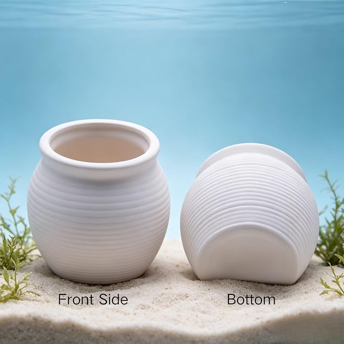 Saim Fish Hideout for Aquarium, Ceramic Jar Fish Tank Decorations Cute Clay Pot Hideout Cave Ornaments for Small Fish, Shrimp, Cichlid to Play Hide Breed (Large)