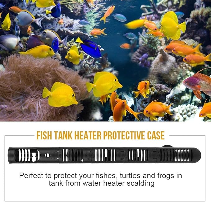 Aquarium Heater Guard Protector, Detachable Aquarium Heater Cover with Suction Cups, Heat Proof Plastic Sleeve for Fish Tank Safety Black (#4)