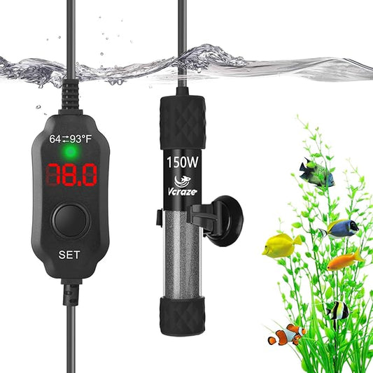 150W Compact Aquarium Heater for 15-30 Gallon Tanks | Super Short Submersible Fish Tank Heater with LED Digital Thermostat, Dry-Run & Overheat Protection, Memory Function