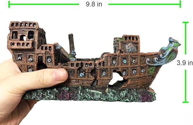 SLOCME Aquarium Pirate Ship Decorations Fish Tank Ornaments - Resin Material Shipwreck Decorations, Eco-Friendly for Freshwater Saltwater Aquarium Sunken Ship Accessories