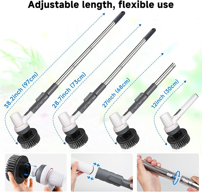 AQQA 8-in-1 Electric Aquarium Cleaning Kit IPX9 Waterproof Cordless Rechargeable Glass Scrubber Handheld Fish Tank Cleaner Powerful Algae Scraper & Cleaning Brush Set (Grey)