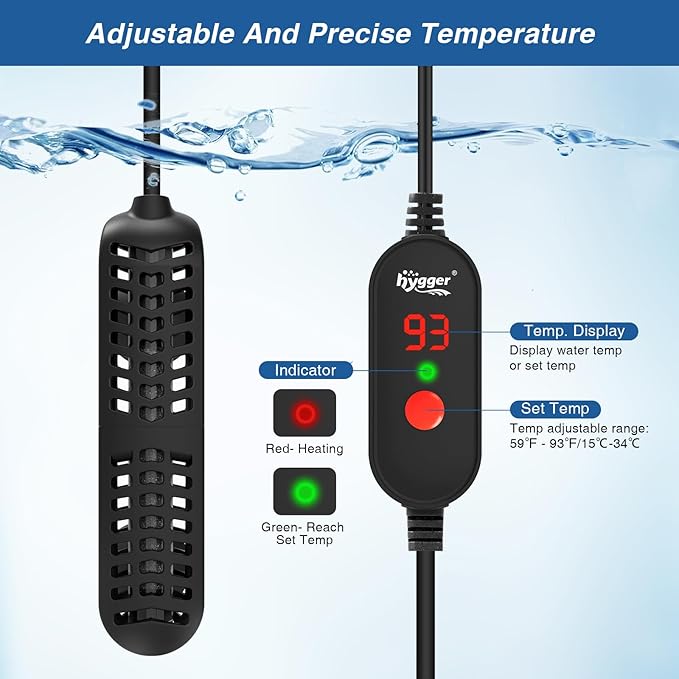 hygger 50W Small Aquarium Heater for Betta Fish Tank with Adjustable Temperature External Controller and Over-Temperature Protection for 10-20 Gallons Freshwater & Saltwater Fish Tank Turtle Tank