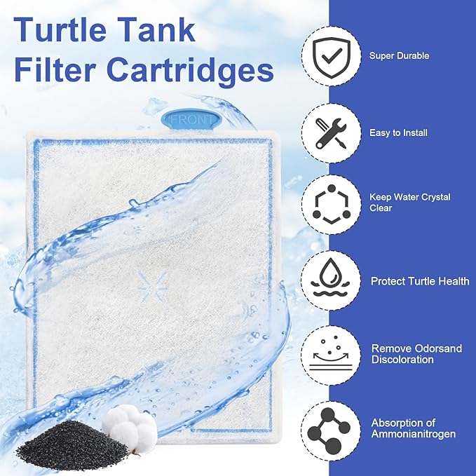 6 Pack Turtle Tank Large Filter Cartridges Compatible with Zilla, Turtle Filter Cartridges for Aquarium, Reptile Terrarium Filter Cartridge for Zilla, for 40G and Large Basking Platform Filter 40G