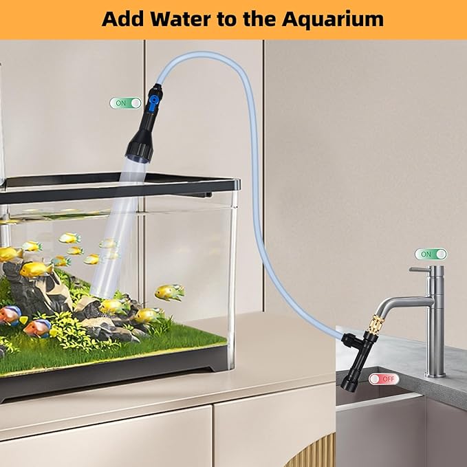 DXOPHIEX Gravel Vacuum for Aquarium Fish Tank Siphon Aquarium Water Changer with Three Metal Faucet Adapter and Long Hose 30 Feet
