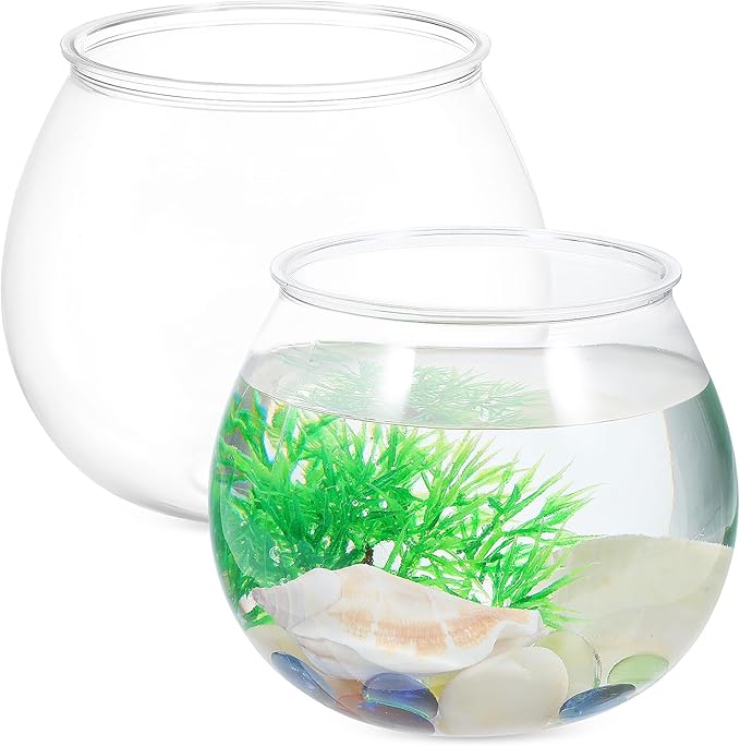 Happyyami 2pcs Round Aquarium Tank Desktop Fish Tank Goldfish Aquarium Tank Bowl Terrarium Round Fish Bowl Unbreakable Vases Bowls for Home Decor