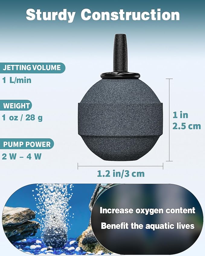 Pawfly Aquarium 1.2 Inch Air Stone Ball Bubble Diffuser Release Tool for Air Pumps Fish Tanks Small Buckets and Koi Ponds, 6 Pack