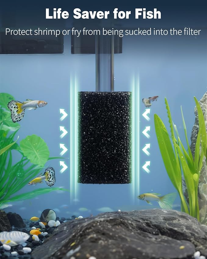 Pawfly 6 Pack Pre-Filter Sponge, Aquarium Filter Sponge 0.4" Intake Sponge Foam Roll for Small Fish Shrimp Fry Fish Tank Covers Accessories