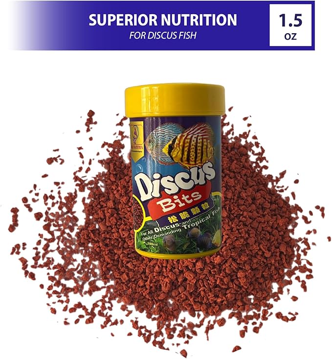 Discus Fish Bits Food (1.5 Oz), Balanced Diet, Support Health, Floating Fish Food, Discus Fish Food, Bits for Discus, Discus & Tropical Fish
