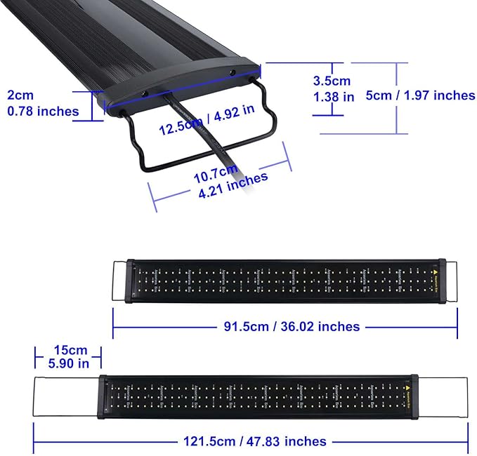 Aquarium Hood Lighting Fish Tank Light 36 inch - 46 inch for Freshwater and Saltwater Blue and White Light 90cm - 115cm