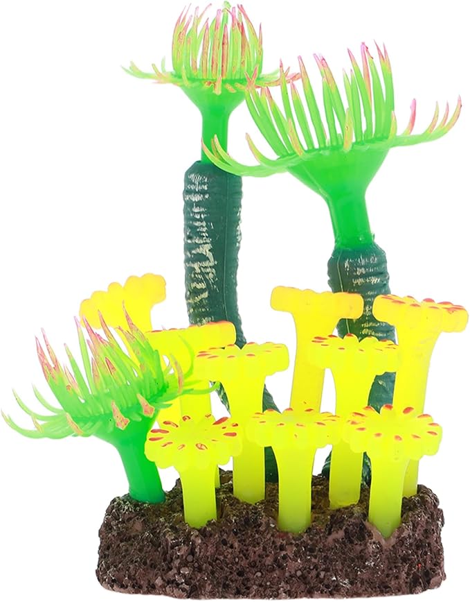 Aquarium Coral, Luminous Fish Tank Ornaments, Silicone Aquarium Plants, Fish Tank Coral, Fake Coral for Fish Landscape Decoration Aquarium Ornaments, Green Yellow