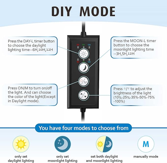 hygger Clip On Full Spectrum Aquarium LED Light, 18W Day-Night Dual Timer Sunrise-Day-Sunset-Moon Fish Tank Light, Adjustable Timer Brightness with 9 Colors for Planted Tank