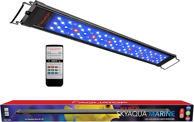 Aquatop SkyAqua Marine LED Saltwater Aquarium Light, 14000K Spectrum – Fits 30-36-Inch Tanks, 3 Position Toggle Switch & Included Remote Control, Aquarium Lights for Fish Tanks, UL & CSA