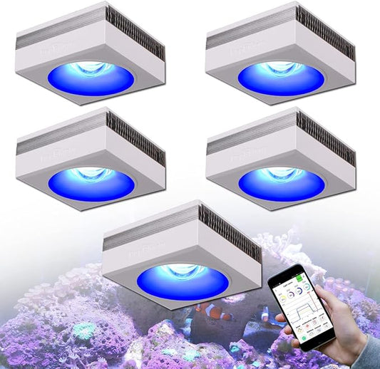 PopBloom 5PCS RL90 Led Aquarium Light for Coral Reef, Smart-APP Control Reef Led Light Aquarium Marine Lighting Fish Tank Light for 240-300CM Saltwater SPS/LPS Reef Aquarium(5 Light with Hang Kit)