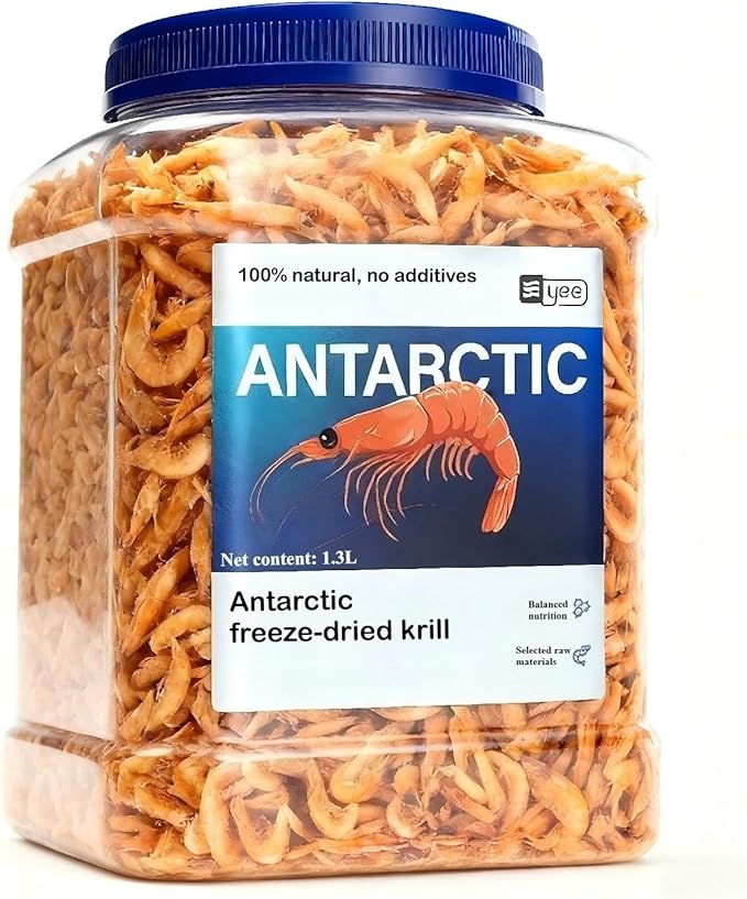 90g/3.17oz Freeze Dried Krill Fish & Turtle Food, 100% Whole Antarctic Krill, High Protein, Floating (Soak to Sink), for Betta, Cichlids, Koi & Turtles, Resealable.