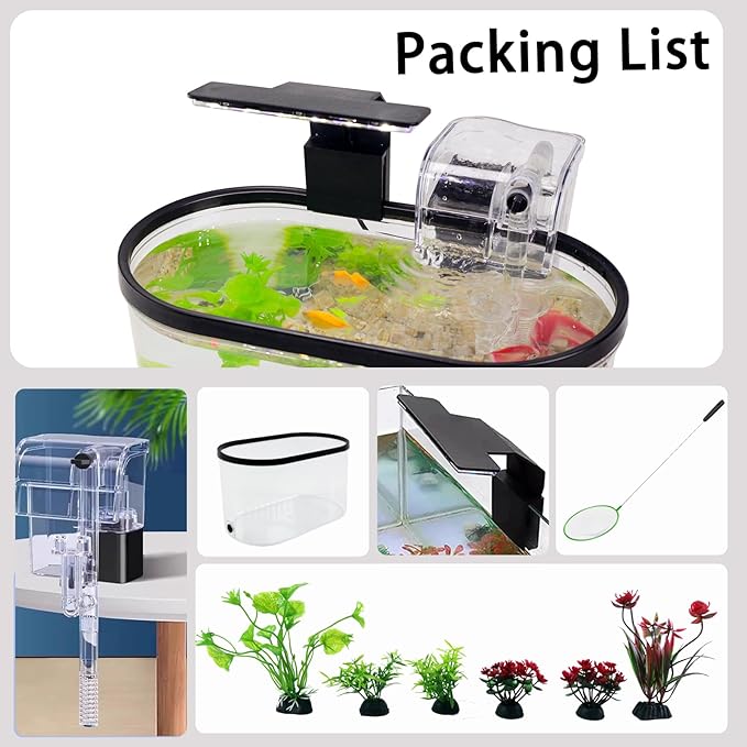 1.7 Gallon Aquarium Starter Kit with LED Light & Quiet Filter, Complete Small Fish Tank for Betta, Mini Desktop Acrylic Tank, Ideal for Shrimp Guppy Jellyfish Goldfish, Office, Home, or Gift