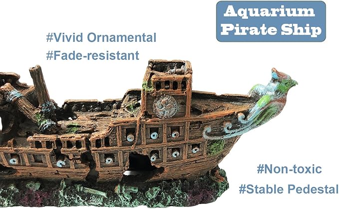 SLOCME Aquarium Pirate Ship Decorations Fish Tank Ornaments - Resin Material Shipwreck Decorations, Eco-Friendly for Freshwater Saltwater Aquarium Sunken Ship Accessories