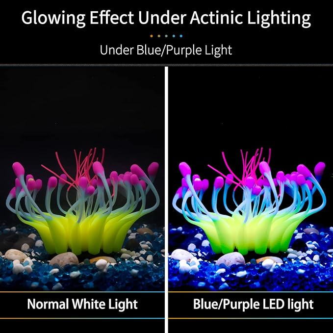 Uniclife Glowing Effect Gooseneck Coral Artificial Decoration Silicone Ornament for Fish Tank Aquarium, Yellow