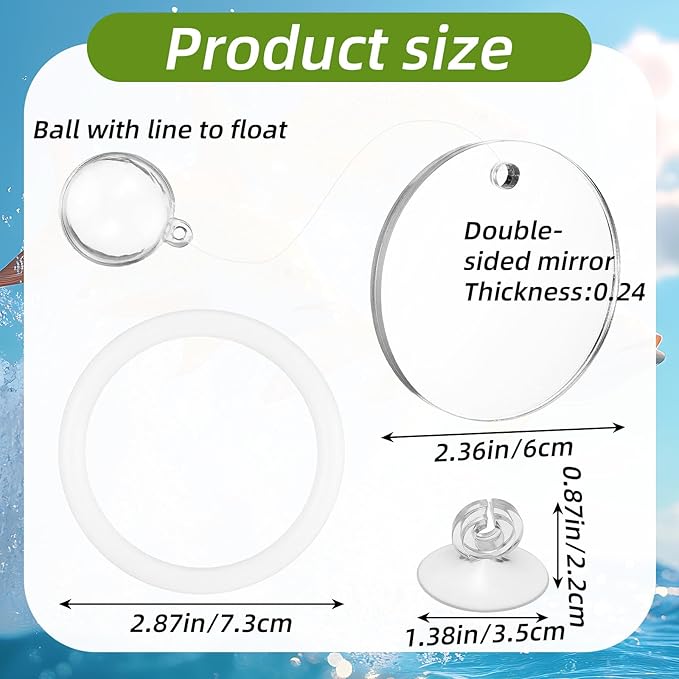 2 Pcs Betta Fish Exercise Ring & Mirror Set, Floating Enrichment Toys with Feeding Ring for Betta Tank, Training & Play Accessories to Prevent Boredom, Safe Aquarium Decor for Beta Fish