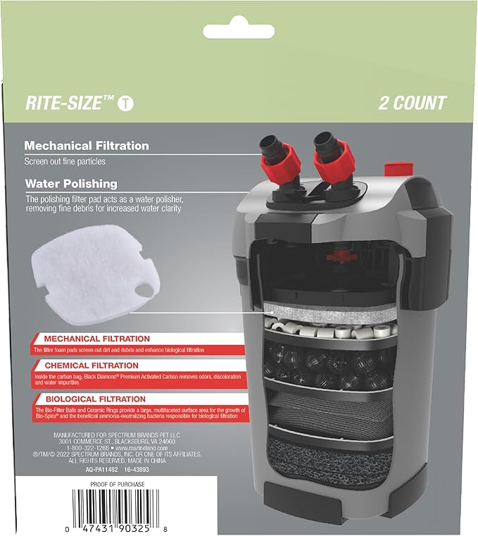 Marineland Polishing Filter Pads, 2 Count, Support Mechanical Aquarium Filtration, Rite-Size T, Fit C-Series and Magniflow 360 and 400 Canister Filters