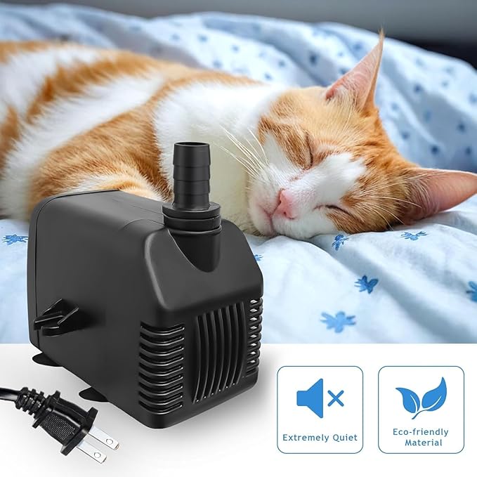 800GPH Submersible Water Pump (3000L/H, 24W), Ultra Quiet Fountain Pump with 2 Nozzles, 6.5ft Power Cord for Fish Tank, Pond, Aquarium, Statuary, Hydroponics